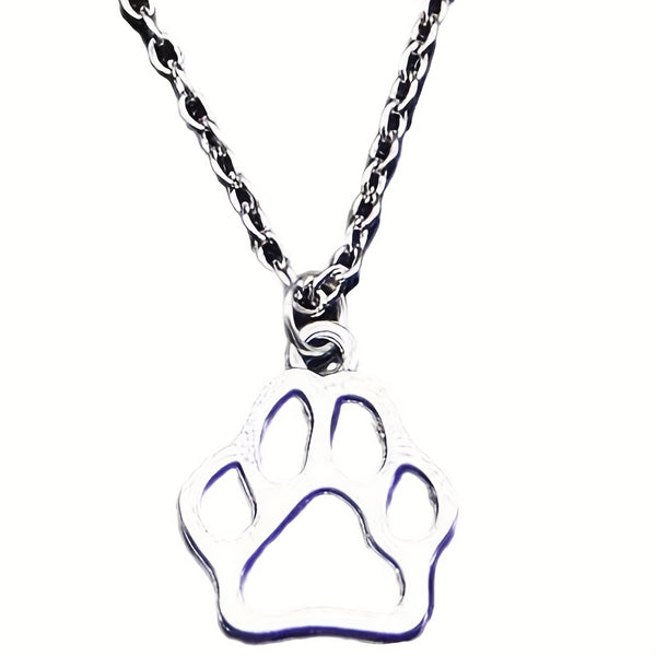 Vintage Silvery Bear Cat Dog Paw Pendant Necklace - Hollowed Out Design, Collarbone Chain Choker, Amulet for Men and Women, Holiday Jewelry, Bijoux Souvenir, Wedding Party Aesthetic Gift, Unique Accessory for Animal Lovers, F