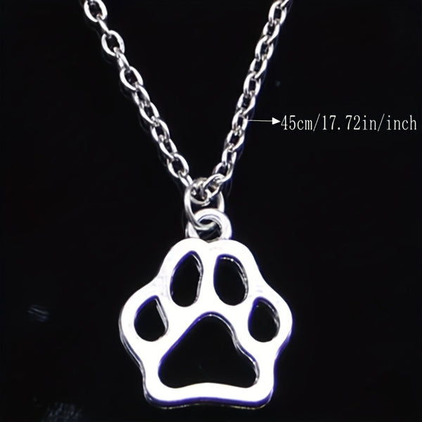 Vintage Silvery Bear Cat Dog Paw Pendant Necklace - Hollowed Out Design, Collarbone Chain Choker, Amulet for Men and Women, Holiday Jewelry, Bijoux Souvenir, Wedding Party Aesthetic Gift, Unique Accessory for Animal Lovers, F