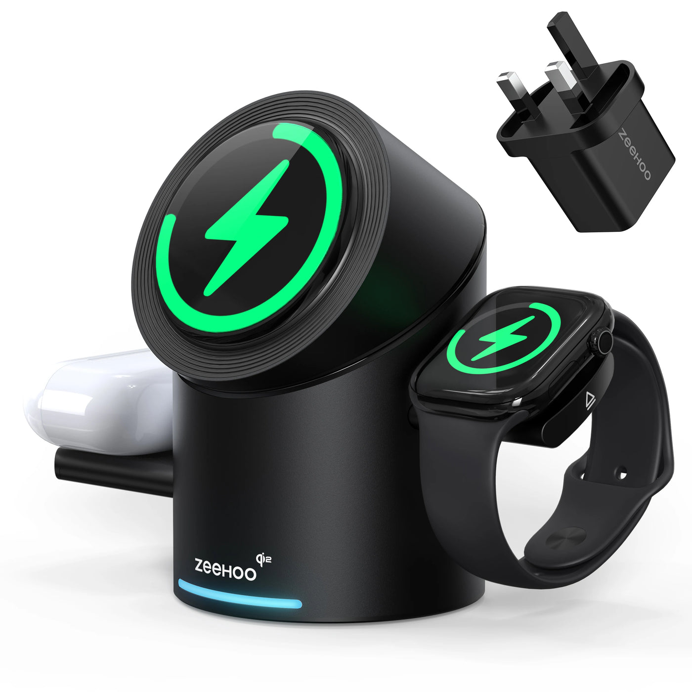 CylinTrick R 3-in-1 Wireless Charging Station-Black-UK Plug