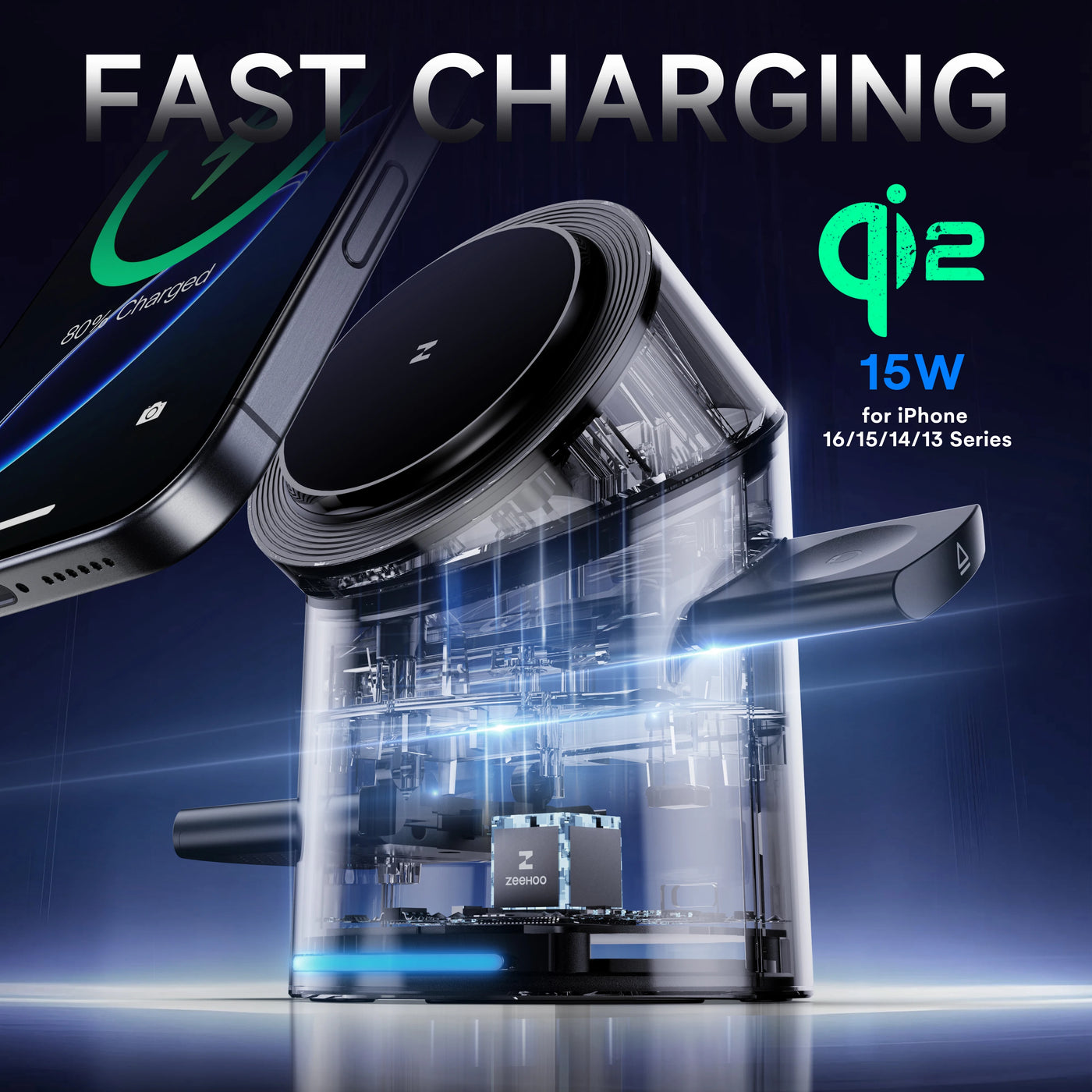 CylinTrick R 3-in-1 Wireless Charging Station-Black-UK Plug