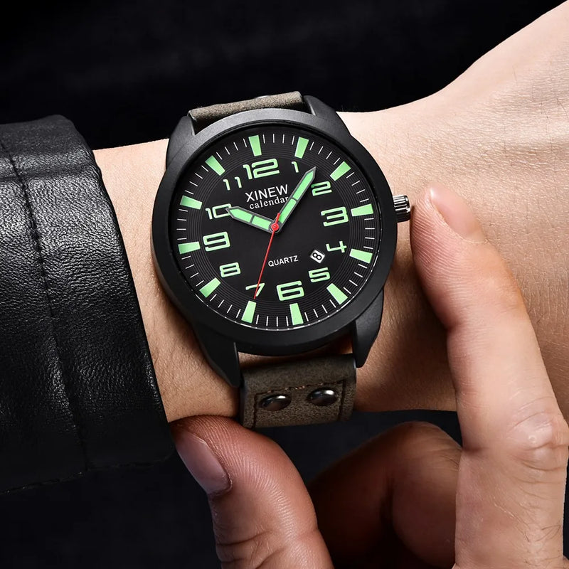 2023 Watch Men Leather Date Casual Analog Quartz Wrist Watch Business Watches Gifts Mature Men Business Watch Top Brand