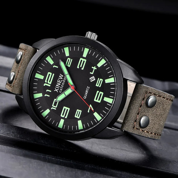 2023 Watch Men Leather Date Casual Analog Quartz Wrist Watch Business Watches Gifts Mature Men Business Watch Top Brand