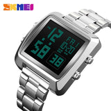SKMEI Men's Digital Wristwatch 30M Waterproof Sport Wrist Watch Square Dial Stainless Steel Band Man Watch 1369