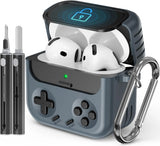 Game-Style Locking Case for AirPods 4 (2024) w/Cleaner Kit - ANC Compatible, Hard Protective Cover for Men & Boys