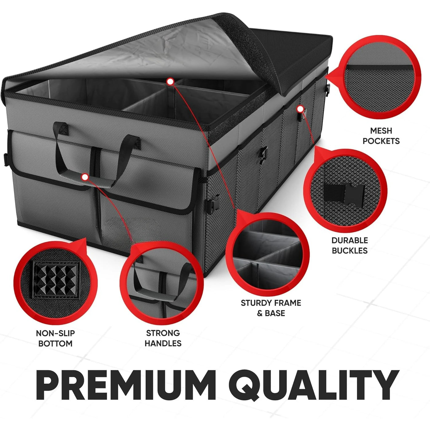 Car Trunk Organizer with Cooler, Collapsible Multi Compartment SUV Organizer, Foldable Storage for Car Accessorie(105L)