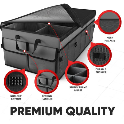 Car Trunk Organizer with Cooler, Collapsible Multi Compartment SUV Organizer, Foldable Storage for Car Accessorie(105L)
