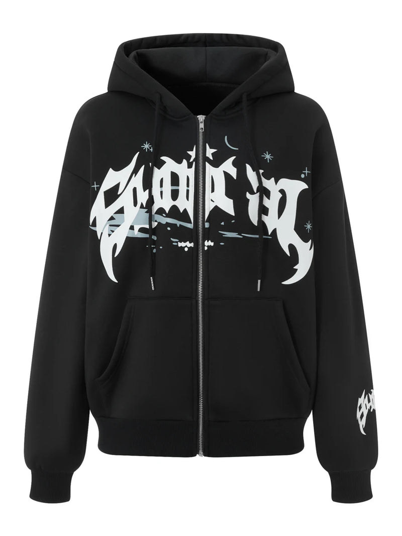 Women s Cute Hoodies Fashion Print Long Sleeve Teen Girl Fall Jacket Casual Clothes Zip-Up Oversized Sweatshirts Coat