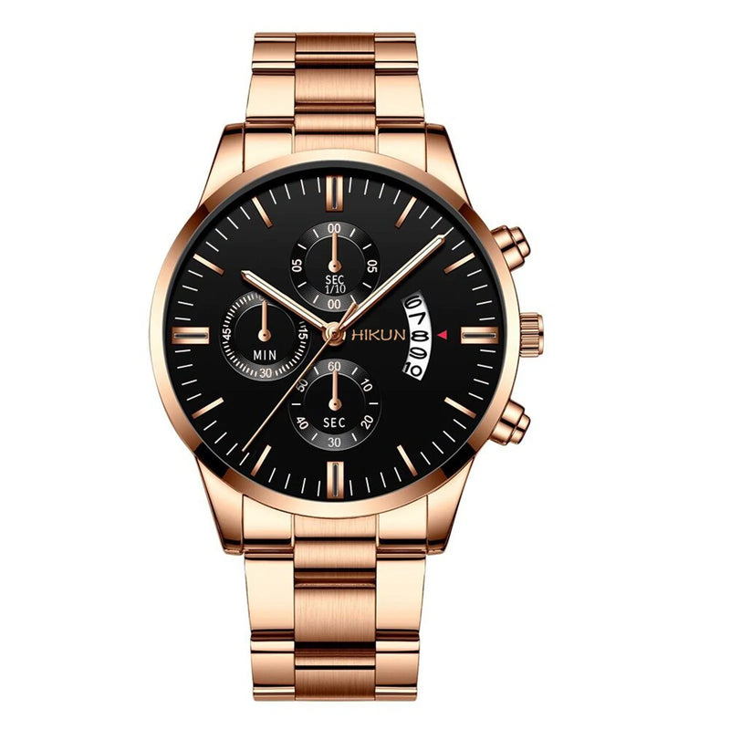 Fashion Mens Watches Luxury Black Stainless Steel Quartz Wrist Watch Man Business Watch For Men Calendar Clock Reloj Hombre