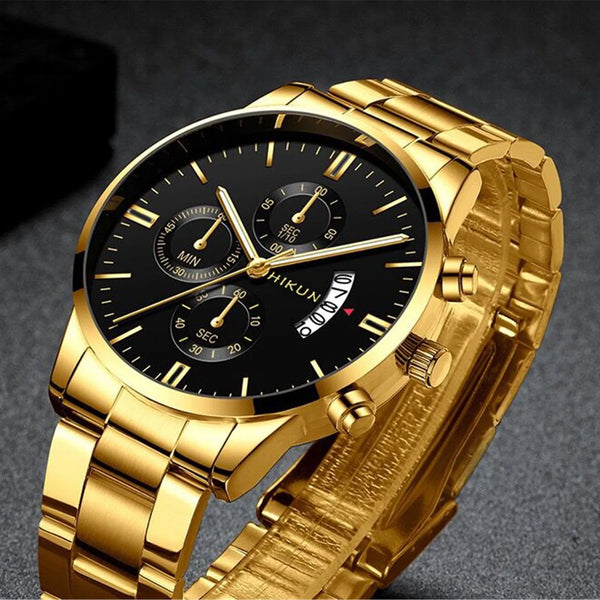 Fashion Mens Watches Luxury Black Stainless Steel Quartz Wrist Watch Man Business Watch For Men Calendar Clock Reloj Hombre