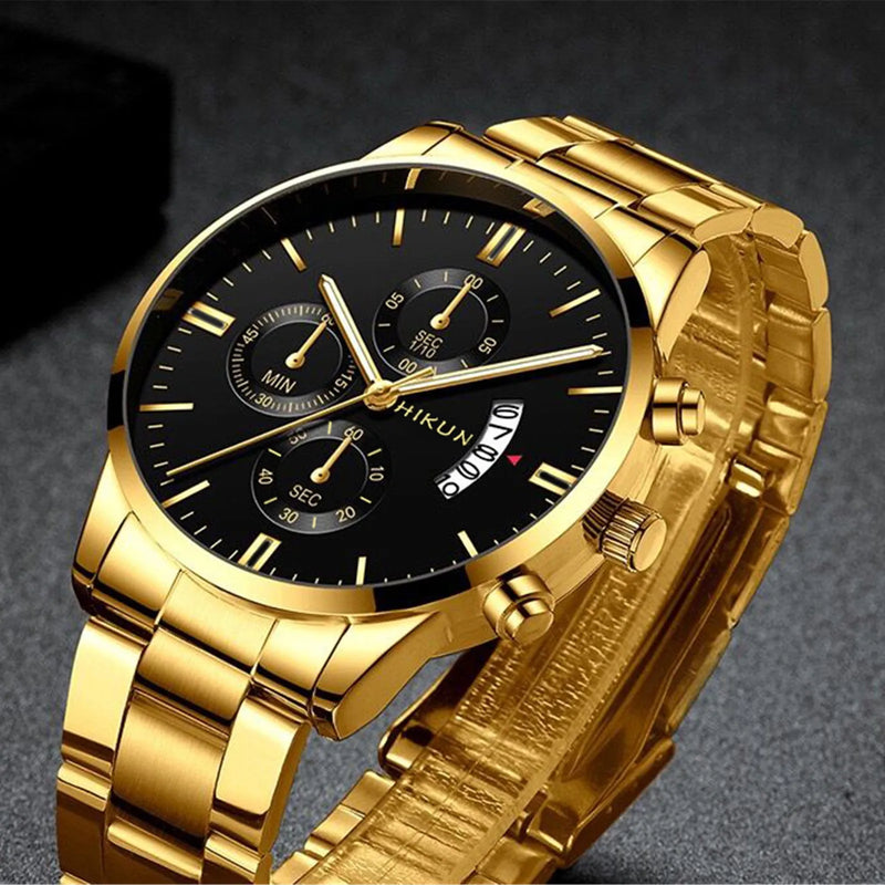 Fashion Mens Watches Luxury Black Stainless Steel Quartz Wrist Watch Man Business Watch For Men Calendar Clock Reloj Hombre