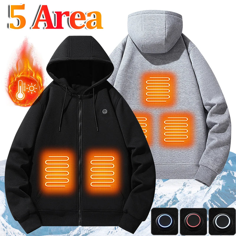 2024 Outdoor Electric USB Heating Sweaters Hoodies Men Women Winter Warm Heated Clothes 5 Area Winter Heating Casual Hoodies