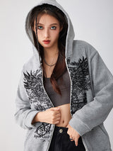 Women s Full Zip Hoodies Vintage Wings Print Long Sleeve Oversized Sweatshirts Grunge Jackets