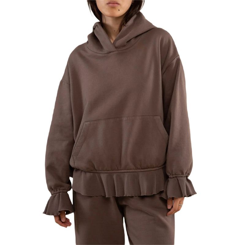 Women s Loose Hoodies Solid Color Rufles Hooded Long Sleeve Sweatshirts Pullovers Fall Winter Casual Tops