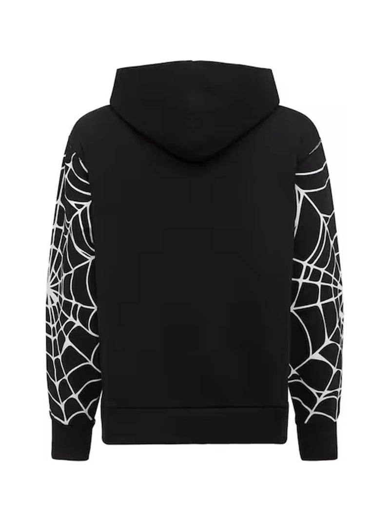 Men Women Zip Up Hoodies Fashion Spider Web Print Long Sleeve Oversized Sweatshirts Streetwear Tops