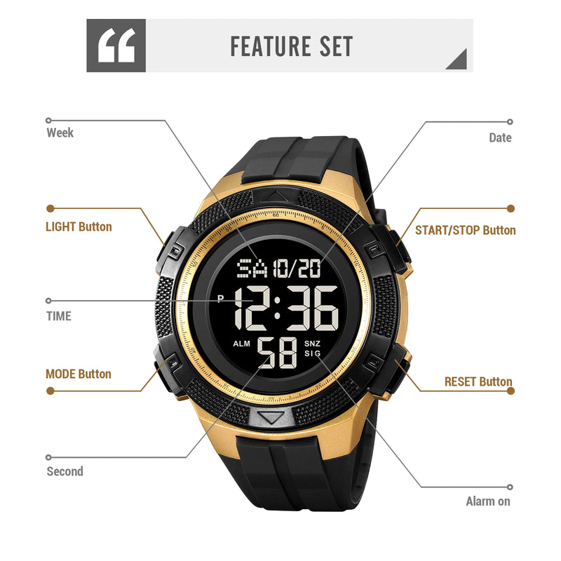 SKMEI Relojes Para Hombres Back Light Digital Sport Watch Mens Countdown Stopwatch Wristwatches 5Bar Waterproof Wrist Watch