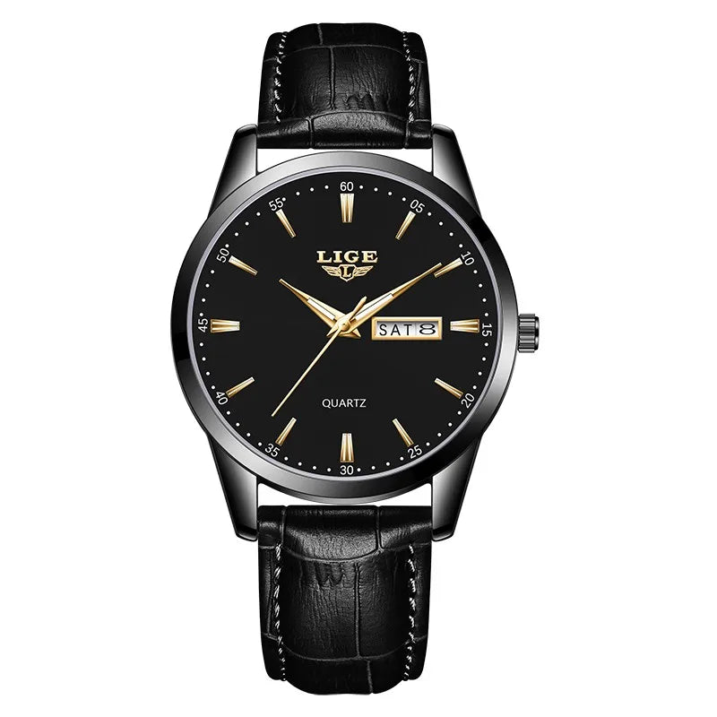 LIGE Classic Quartz Watch for Men Waterproof Leather Strap Calendar Sports Business Men's Quartz Wrist Watch Top Brand Luxury