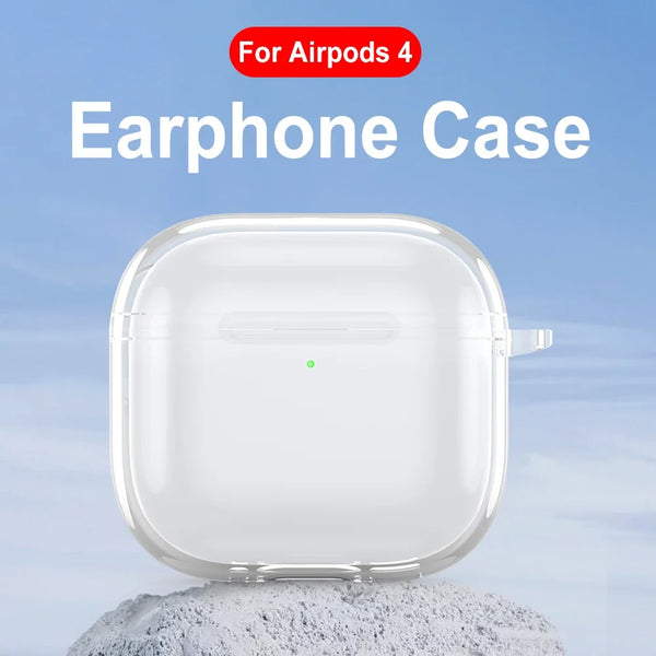 Soft TPU Shockproof Clear Case Cover for Apple AirPods 4 2024 with Carabiner and Anti Fall Protection