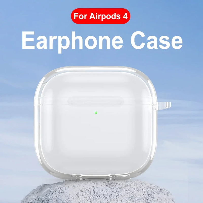 Soft TPU Shockproof Clear Case Cover for Apple AirPods 4 2024 with Carabiner and Anti Fall Protection