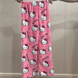 Sanrio Hello Kitty Anime Y2k Kawaii Flannel Pajamas Women'S Warm Woolen Cartoon Casual Home Pants Autumn Winter Fashion Trousers