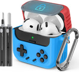 Game-Style Locking Case for AirPods 4 (2024) w/Cleaner Kit - ANC Compatible, Hard Protective Cover for Men & Boys