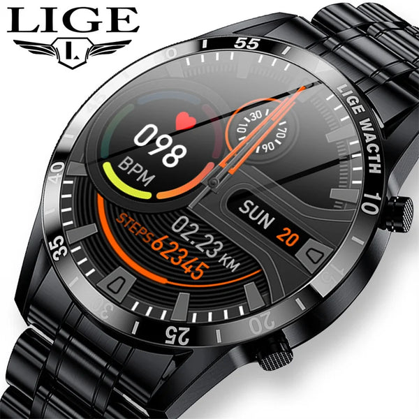 LIGE Stainless Steel Smart Watch Wrist Watch Mature Men Luxury Men Sport Fitness Bluetooth Call Mature Men's Smartwatch Outdoors