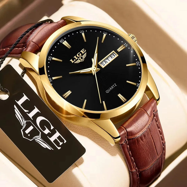 LIGE Classic Quartz Watch for Men Waterproof Leather Strap Calendar Sports Business Men's Quartz Wrist Watch Top Brand Luxury