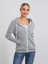 Women s Zip Up Hoodies Long Sleeve Solid Color Classic Fit Sweatshirts Jackets Streetwear Tops