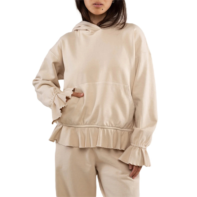 Women s Loose Hoodies Solid Color Rufles Hooded Long Sleeve Sweatshirts Pullovers Fall Winter Casual Tops