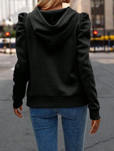 Women Casual Hoodies Long Ruffle Sleeve Solid Lightweight Pullover Tops Loose Sweatshirt with Drawstrings