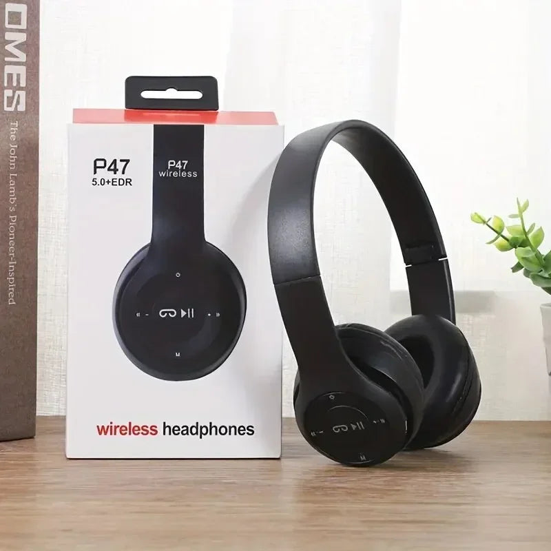 Bluetooth 5.0 Wireless Headphones with Foldable Design, HIFI Stereo Bass, Mic, USB Adapter for iPhone Gaming
