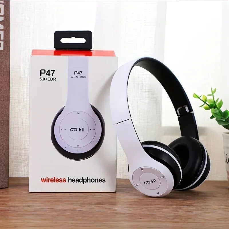 Bluetooth 5.0 Wireless Headphones with Foldable Design, HIFI Stereo Bass, Mic, USB Adapter for iPhone Gaming