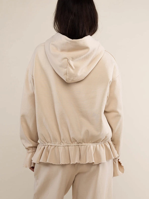 Women s Loose Hoodies Solid Color Rufles Hooded Long Sleeve Sweatshirts Pullovers Fall Winter Casual Tops