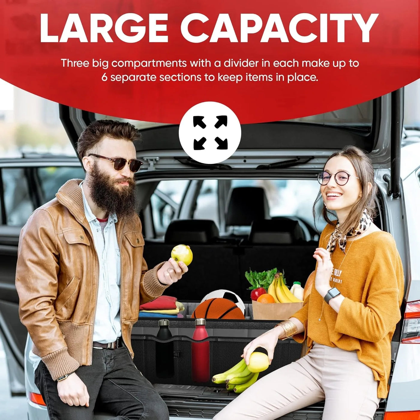 Car Trunk Organizer with Cooler, Collapsible Multi Compartment SUV Organizer, Foldable Storage for Car Accessorie(105L)