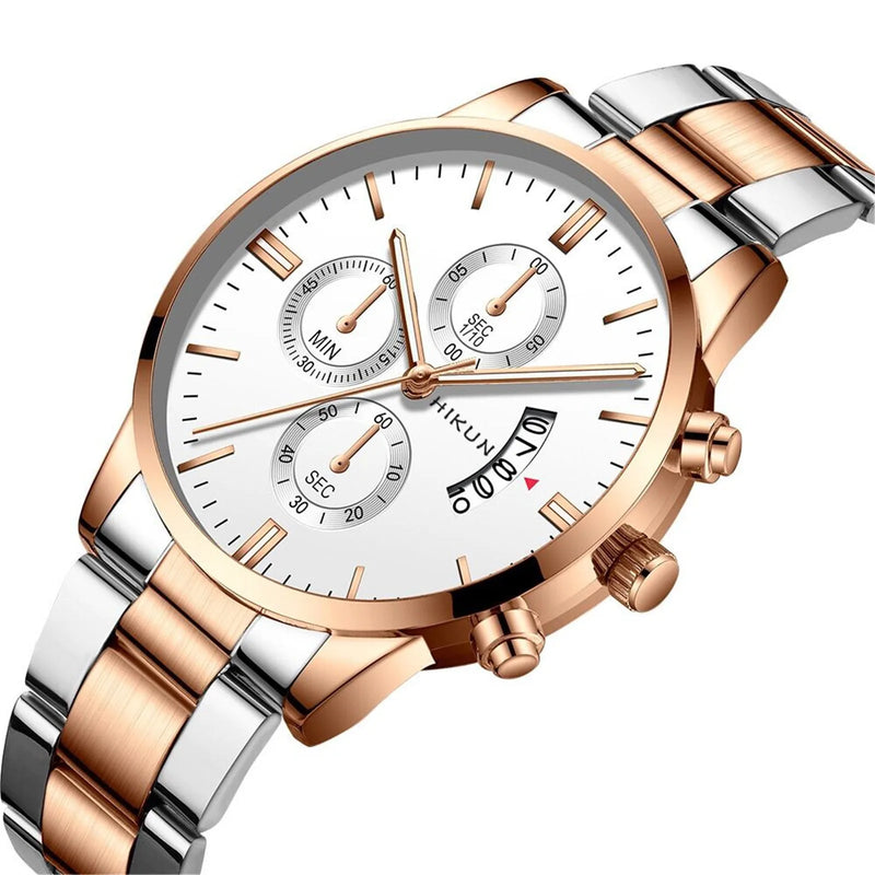 Fashion Mens Watches Luxury Black Stainless Steel Quartz Wrist Watch Man Business Watch For Men Calendar Clock Reloj Hombre