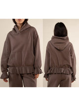 Women s Loose Hoodies Solid Color Rufles Hooded Long Sleeve Sweatshirts Pullovers Fall Winter Casual Tops
