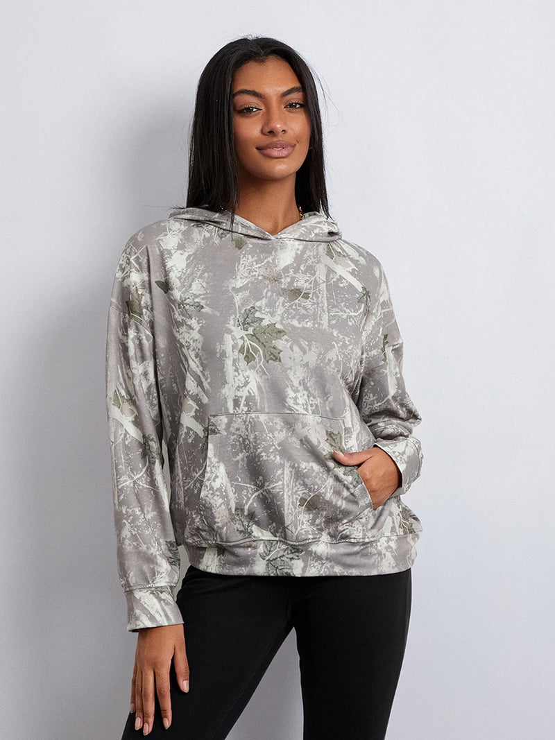 Women’s Oversized Hoodies Fashion Long Sleeve Leaf Print Baggy Sweatshirts Streetwear