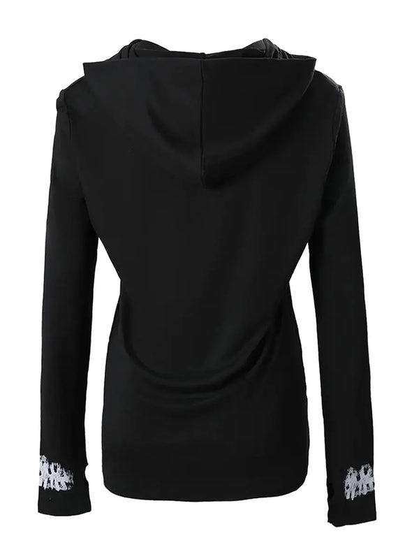 Women s Long Sleeve Halloween Skull Print Hooded Hoodies Shirts Spring Fall Casual Tops Streetwear Fashion Pullover Sweatshirt