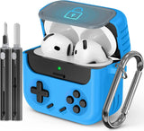Game-Style Locking Case for AirPods 4 (2024) w/Cleaner Kit - ANC Compatible, Hard Protective Cover for Men & Boys