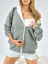Simple Versatile Zip Up Hoodie Long Sleeve Sweatshirts Fall Outfits Oversized Hoodies Casual Fashion Solid Color Comfy Jackets