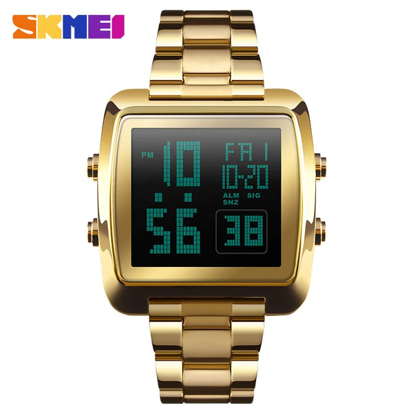 SKMEI Men's Digital Wristwatch 30M Waterproof Sport Wrist Watch Square Dial Stainless Steel Band Man Watch 1369