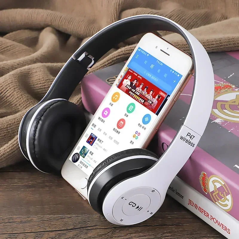 Bluetooth 5.0 Wireless Headphones with Foldable Design, HIFI Stereo Bass, Mic, USB Adapter for iPhone Gaming