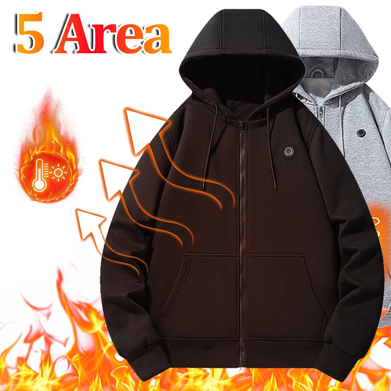 2024 Outdoor Electric USB Heating Sweaters Hoodies Men Women Winter Warm Heated Clothes 5 Area Winter Heating Casual Hoodies