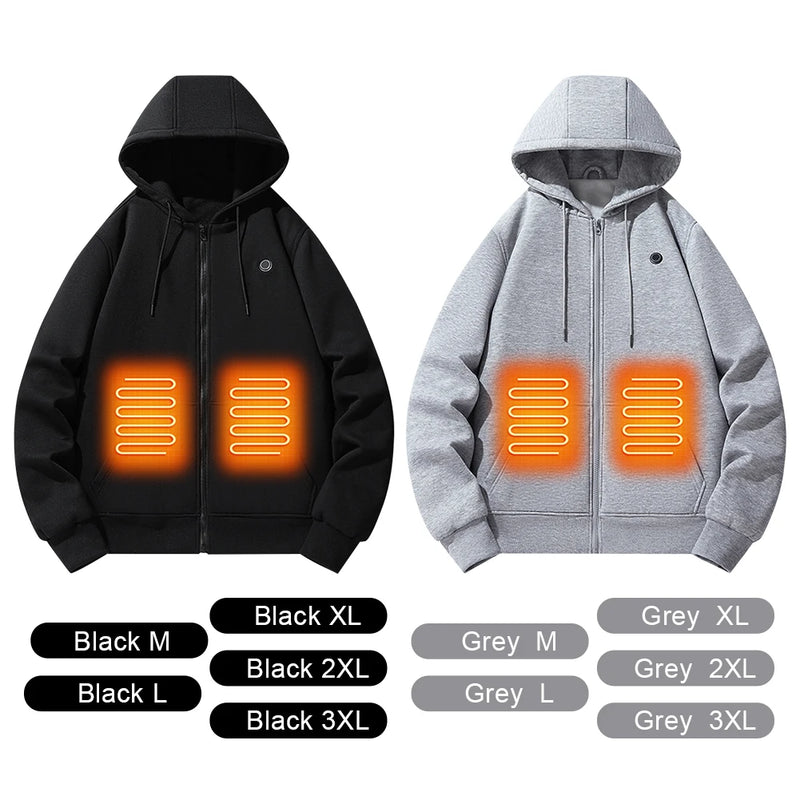 2024 Outdoor Electric USB Heating Sweaters Hoodies Men Women Winter Warm Heated Clothes 5 Area Winter Heating Casual Hoodies