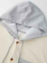Men s Patchwork Drawstring Hooded Button Down Short Sleeve Waffle Hoodies T-Shirts Casual Tops for Summer Fashion Style