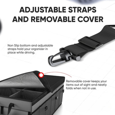 Car Trunk Organizer with Cooler, Collapsible Multi Compartment SUV Organizer, Foldable Storage for Car Accessorie(105L)