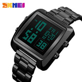 SKMEI Men's Digital Wristwatch 30M Waterproof Sport Wrist Watch Square Dial Stainless Steel Band Man Watch 1369