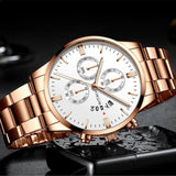 Fashion Mens Watches Luxury Black Stainless Steel Quartz Wrist Watch Man Business Watch For Men Calendar Clock Reloj Hombre