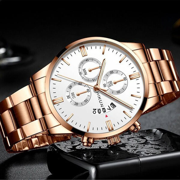 Fashion Mens Watches Luxury Black Stainless Steel Quartz Wrist Watch Man Business Watch For Men Calendar Clock Reloj Hombre