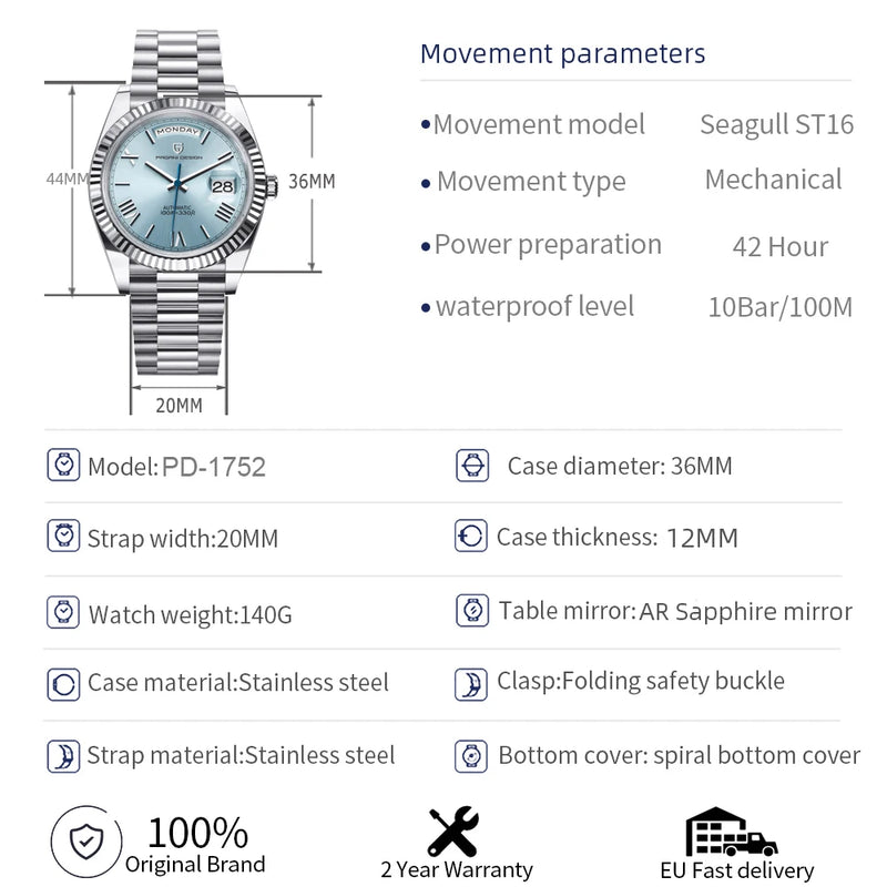 PAGANI DESIGN DD36 Gold Green V2 Men's Mechanical Watches Luxury Automatic Watch For Men 2024 New AR Sapphire glass Wrist watch