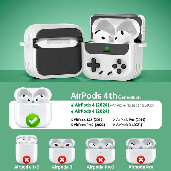 Game-Style Locking Case for AirPods 4 (2024) w/Cleaner Kit - ANC Compatible, Hard Protective Cover for Men & Boys